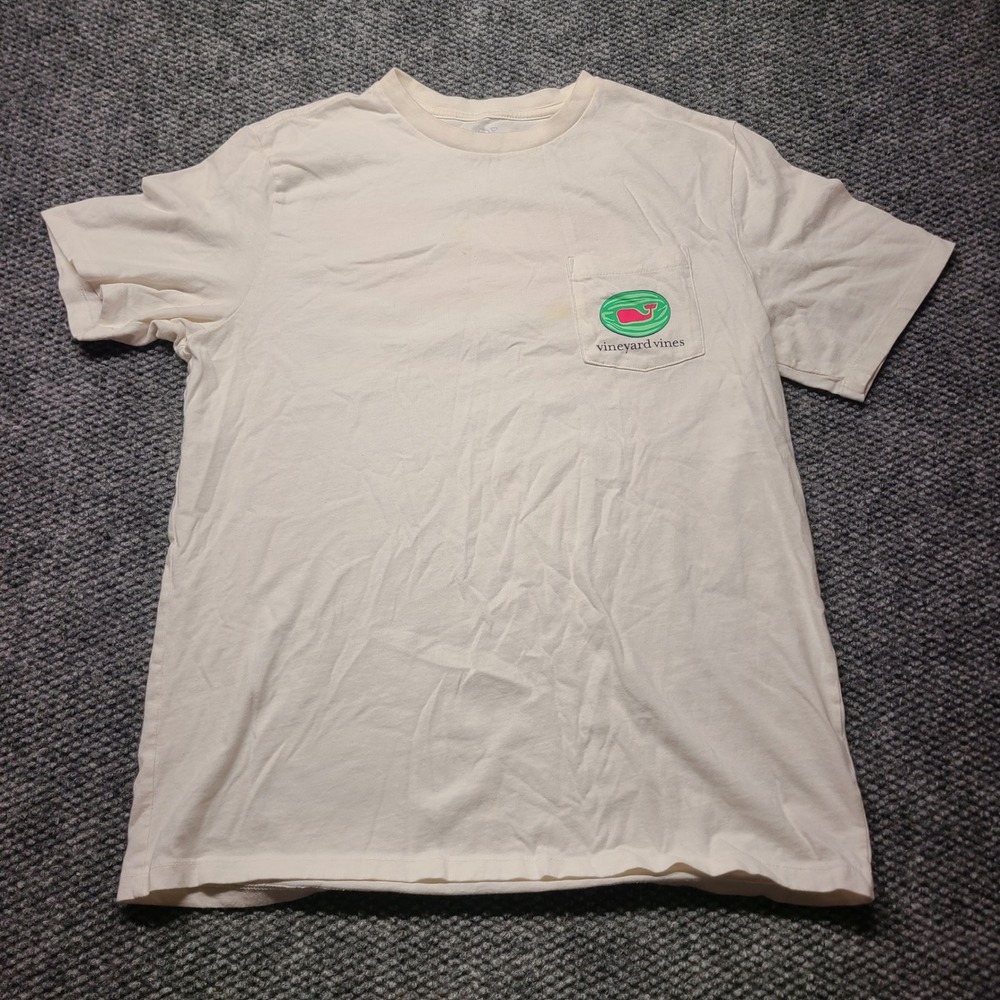 Vineyard Vines Mens Watermelon Whale Pocket T-Shirt Cream White Medium